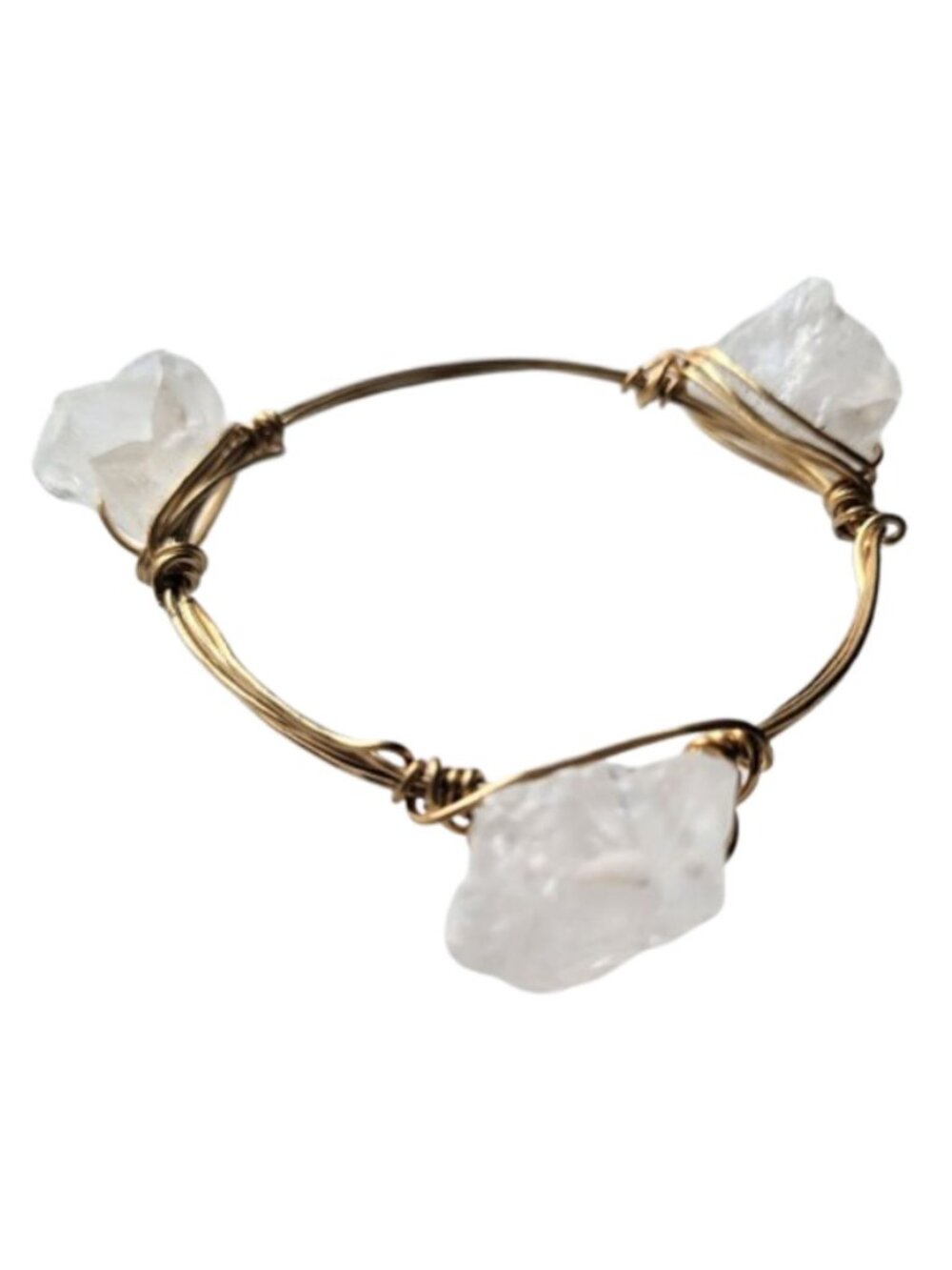 HAND CRAFTED Wire Wrapped Raw Crystal Quartz Nugget Bangle Bracelet